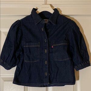 Levi's Blue Cropped Jean Jacket with Puff Sleeves